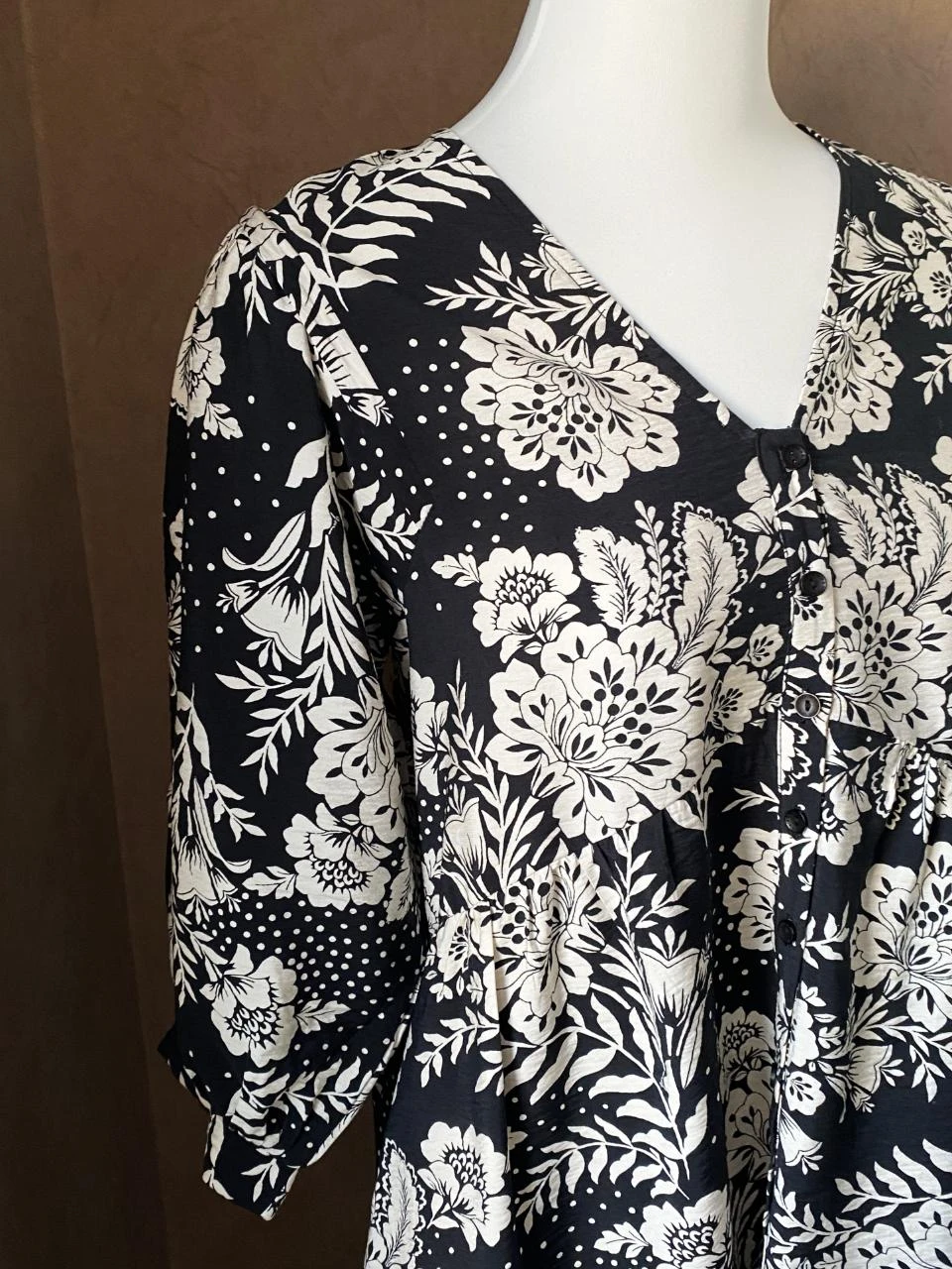 Grace & Mila zwart & gebroken wit gebloemde jurk maat 36 – Bohemien chic – 3/4 mouwen – photo 4